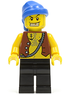 LEGO Minifigure-Pirate Vest and Anchor Tattoo, Black Legs, Blue Bandana, Gold Tooth-Pirates / Pirates II-PI084-Creative Brick Builders